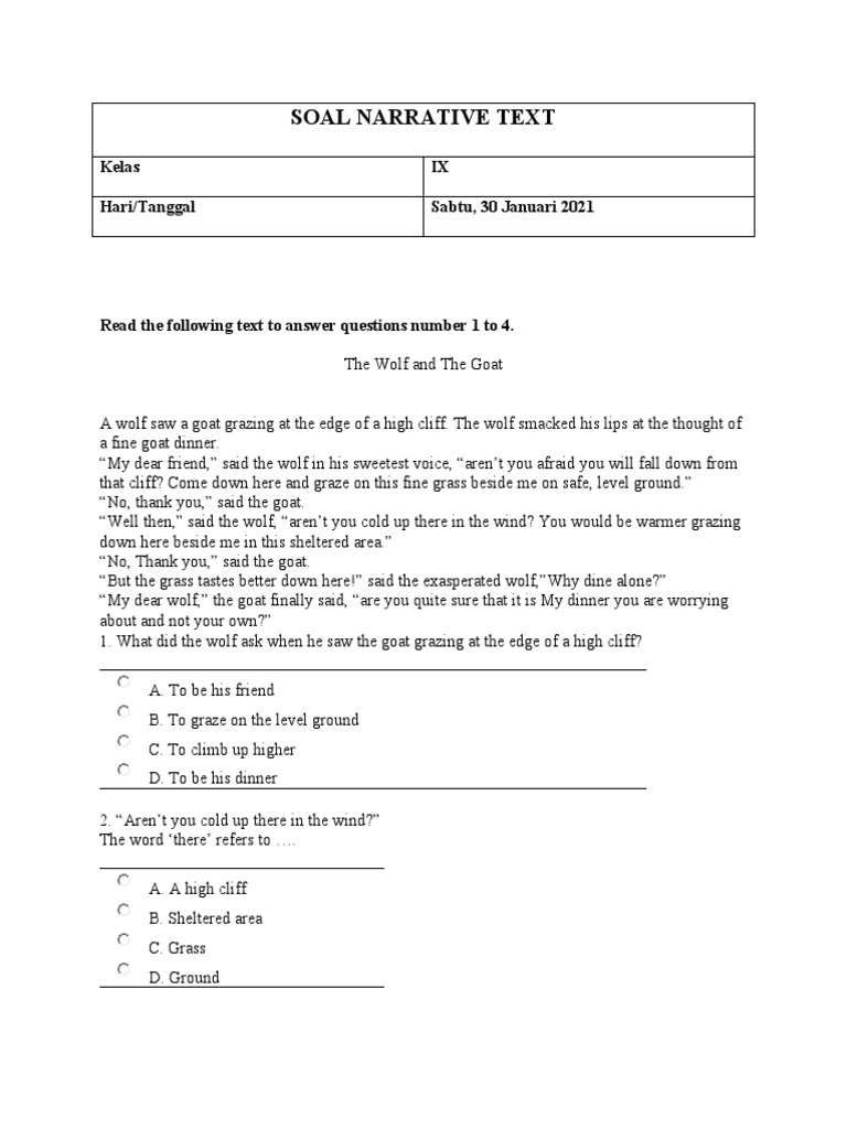 Latihan soal narrative kelas ix pdf