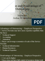 Advantages and Disadvantage of Outsourcing: Instructor: Joshue B. Manaloto