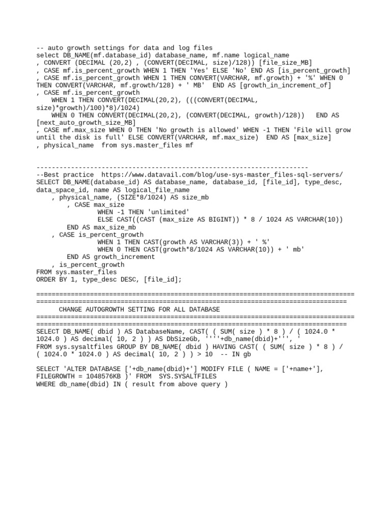 Database AutoGrowth Details PDF Computer Data Data Management