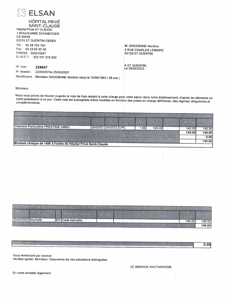 Facture Hopital PDF