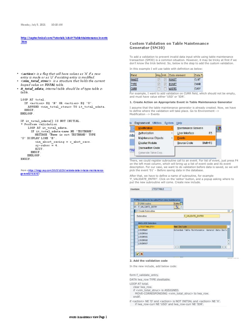 Custom Validation On Table Maintenance Generator (SM30) Monday, July