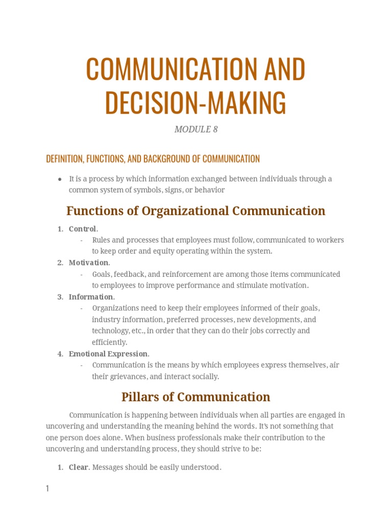 Communication and Decision-Making: Functions of Organizational ...