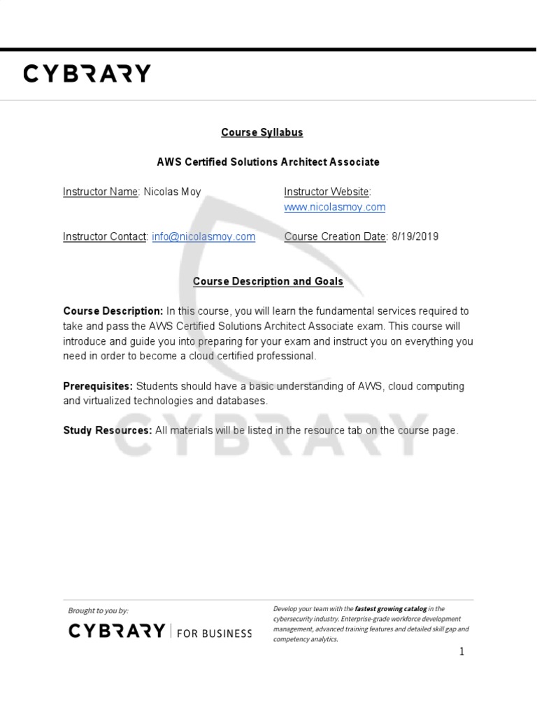 Course Syllabus AWS Certified Solutions Architect Associate: Brought To ...