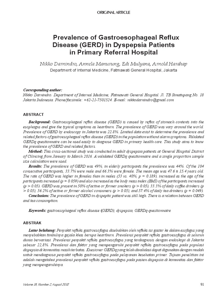 Prevalence of Gastroesophageal Reflux Disease (GERD) in Dyspepsia ...