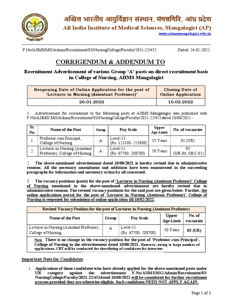 Corrigendum & Addendum To Corrigendum & Addendum To Corrigendum ...