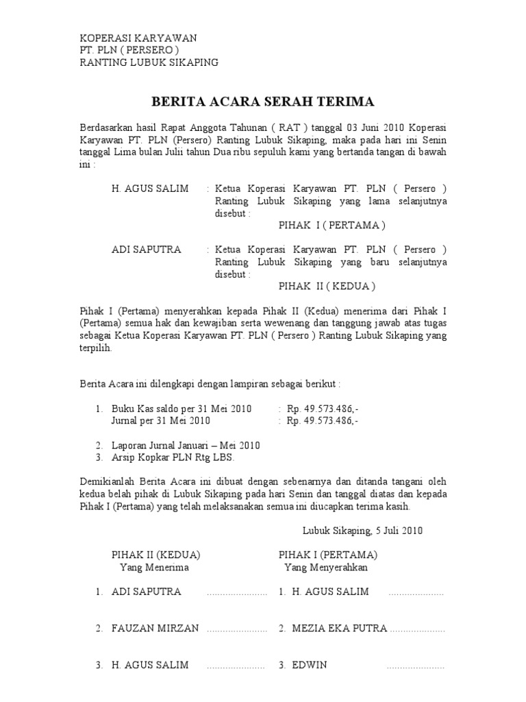 Berita Acara Serah Terima