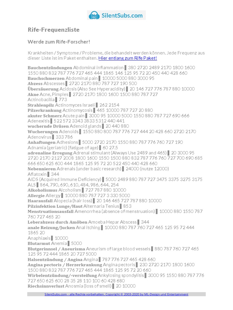 Rife Frequenzliste | PDF