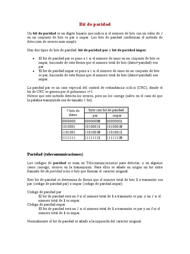 Bit de Paridad | PDF | Poco | Ingeniería Informática