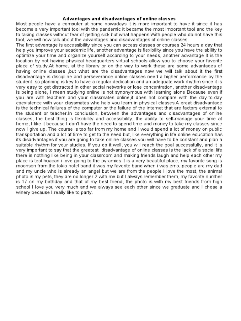 Pros and Cons of Online Classes | PDF | Educational Technology ...