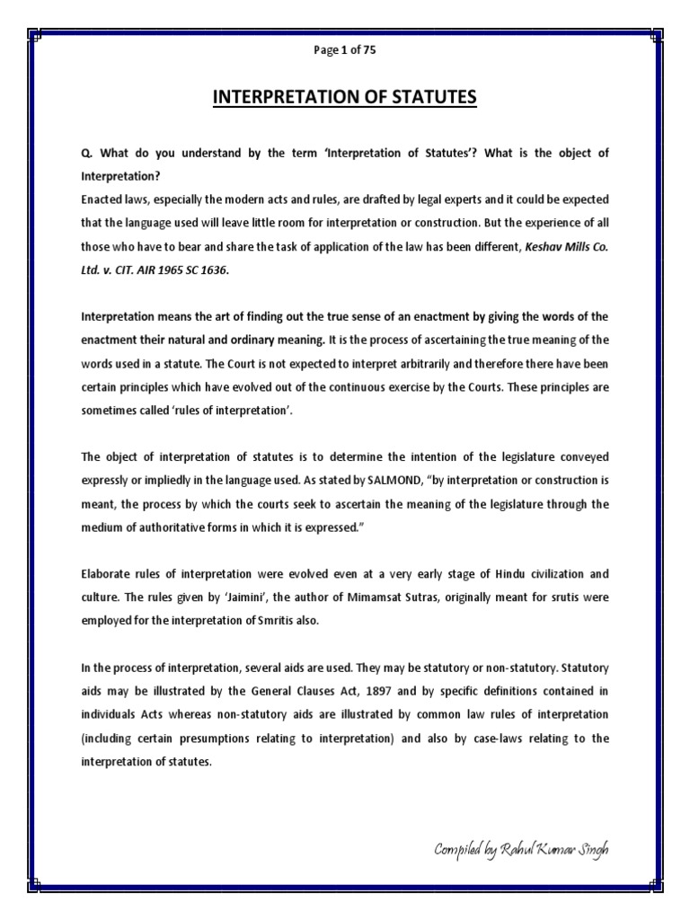Interpretation of Statutes PDF Plain Meaning Rule Statutory