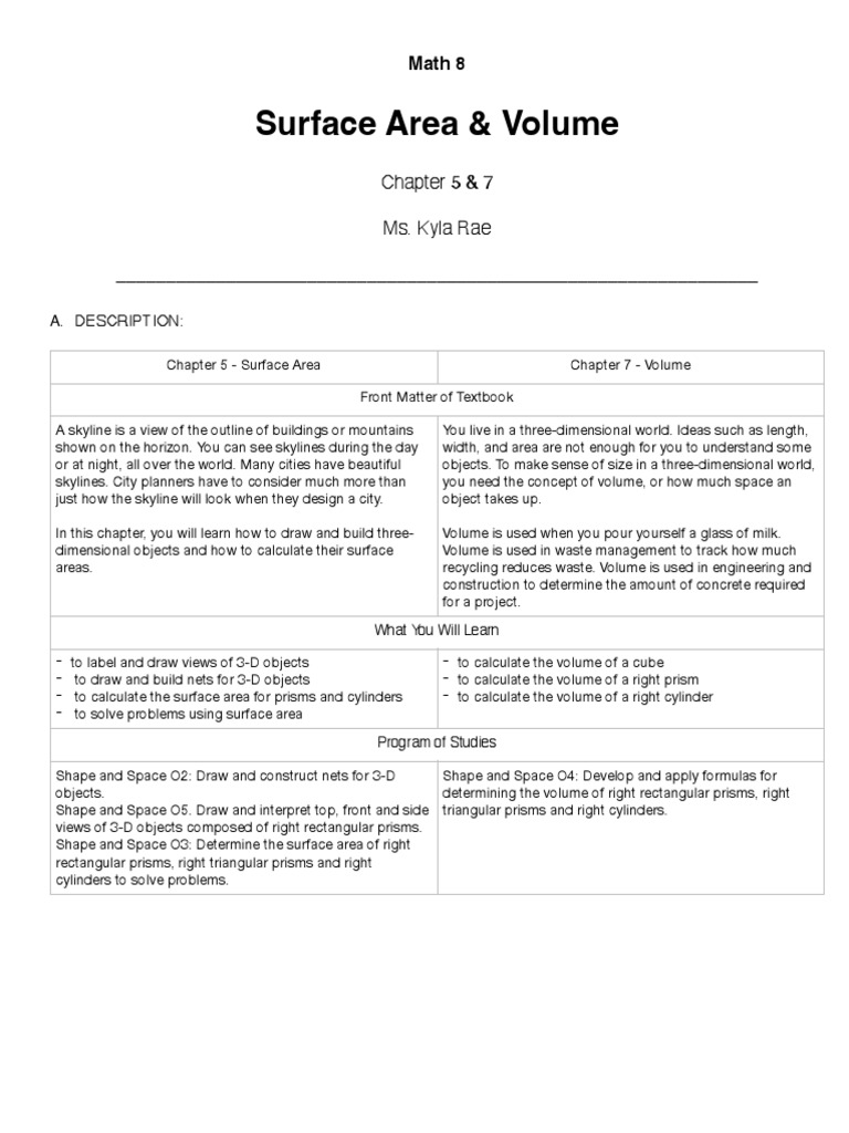 Surface Area & Volume in Math 8 | PDF | Volume | Area