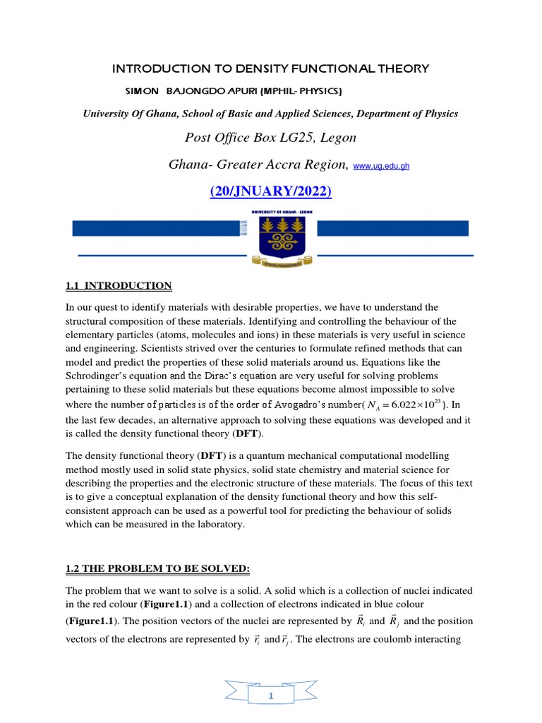 Introduction to Density Functional Theory | PDF | Density Functional ...