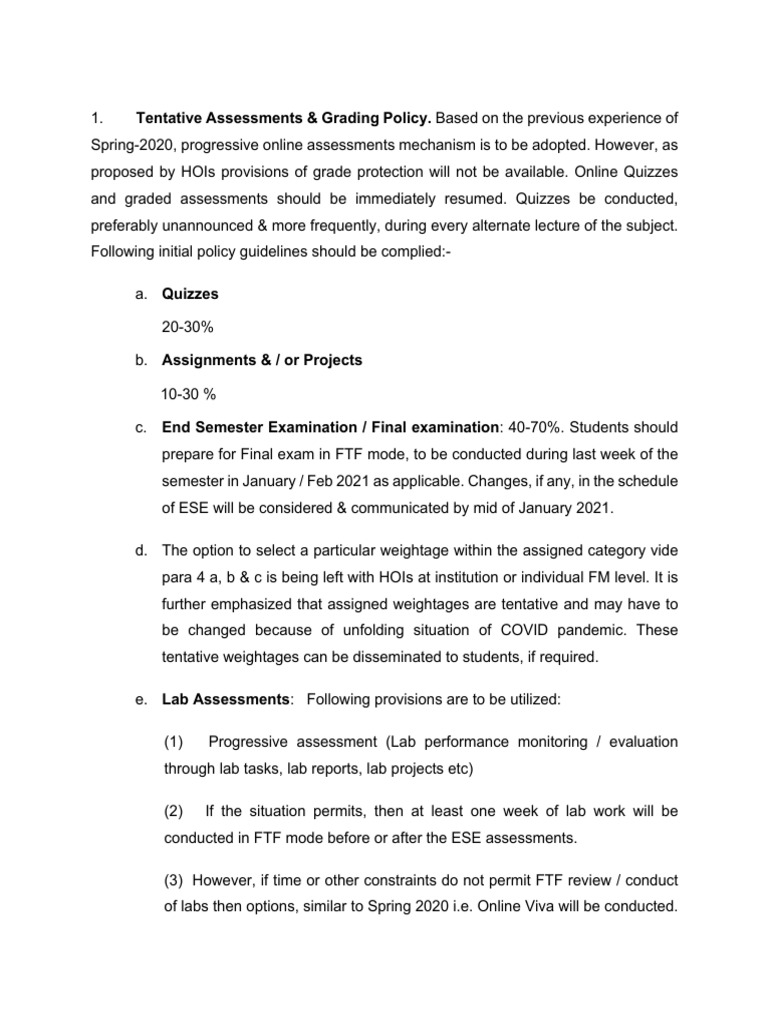 Tentative Grading Policy Overview | PDF