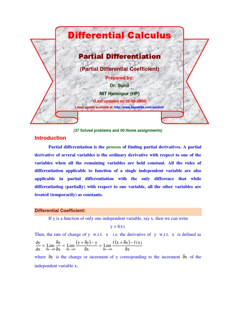 Introduction to Partial Differentiation | PDF | Teaching Methods ...