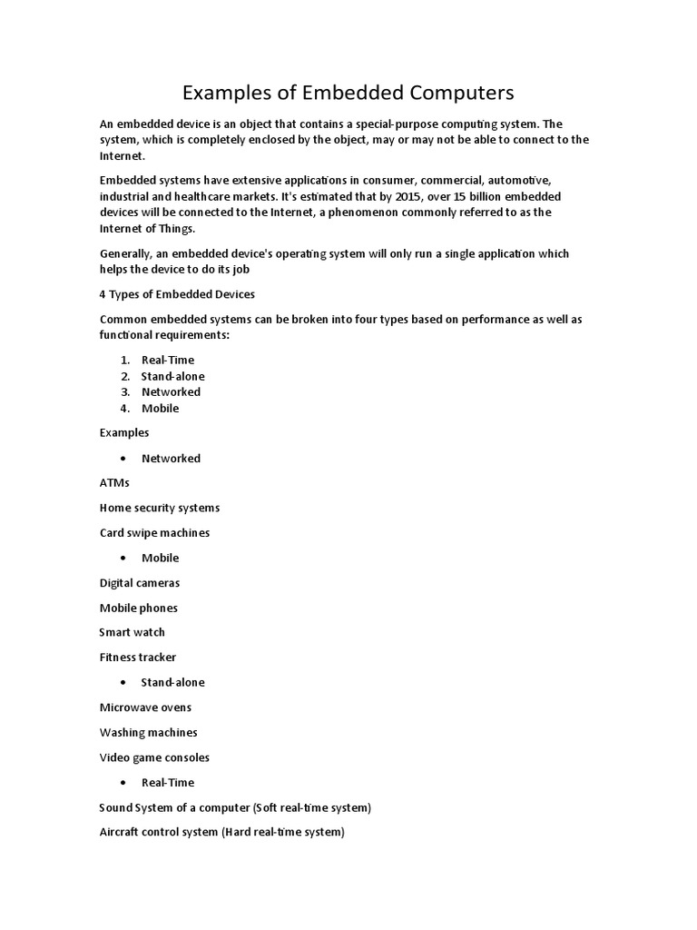 Examples of Embedded Computers | PDF