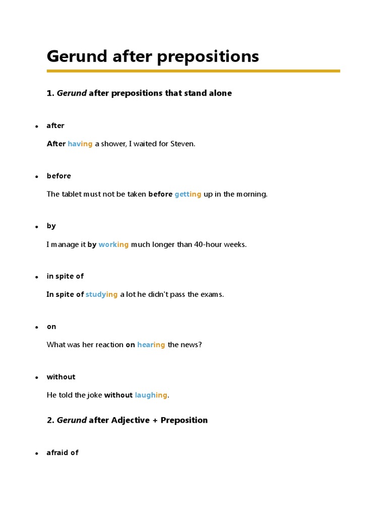 Gerunds Following Prepositions Explained | PDF | Experience