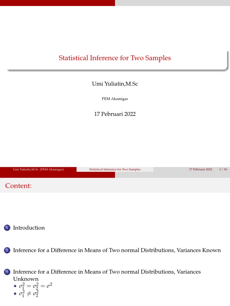 Statistical Inference For Two Samples | PDF | Statistics | Normal ...