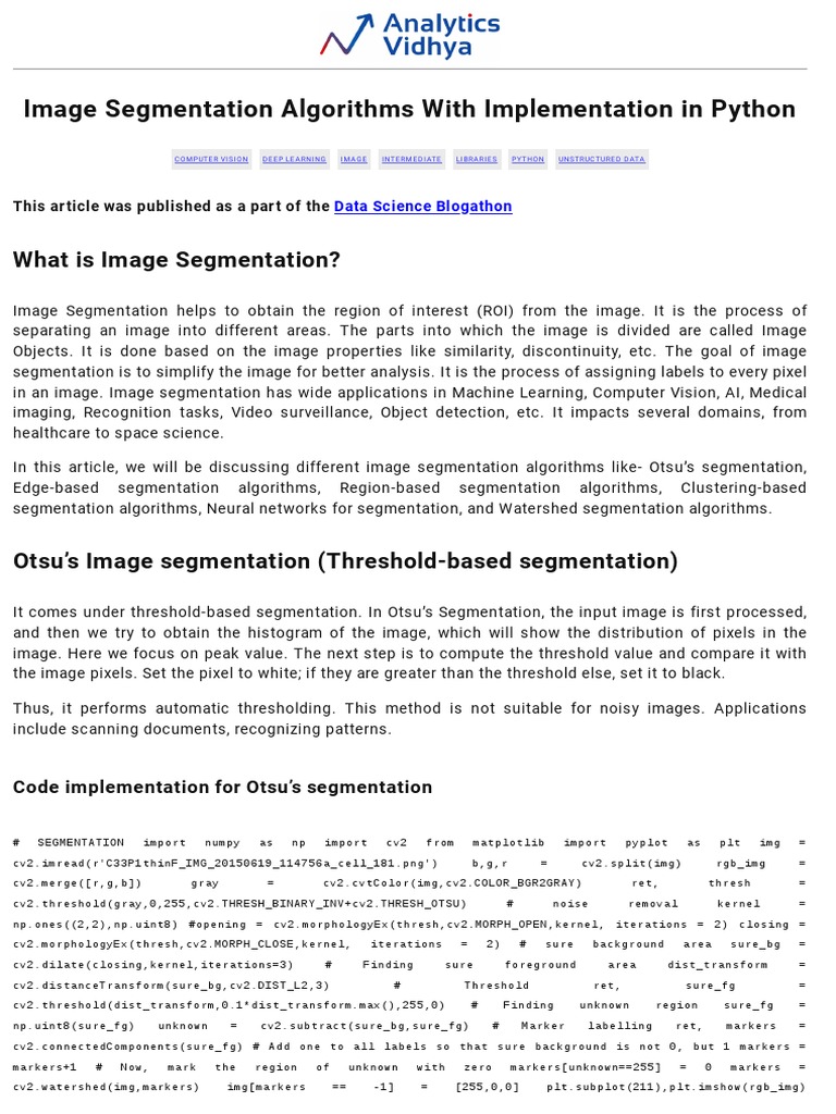 Image Segmentation Algorithms With Implementation in Python | PDF ...