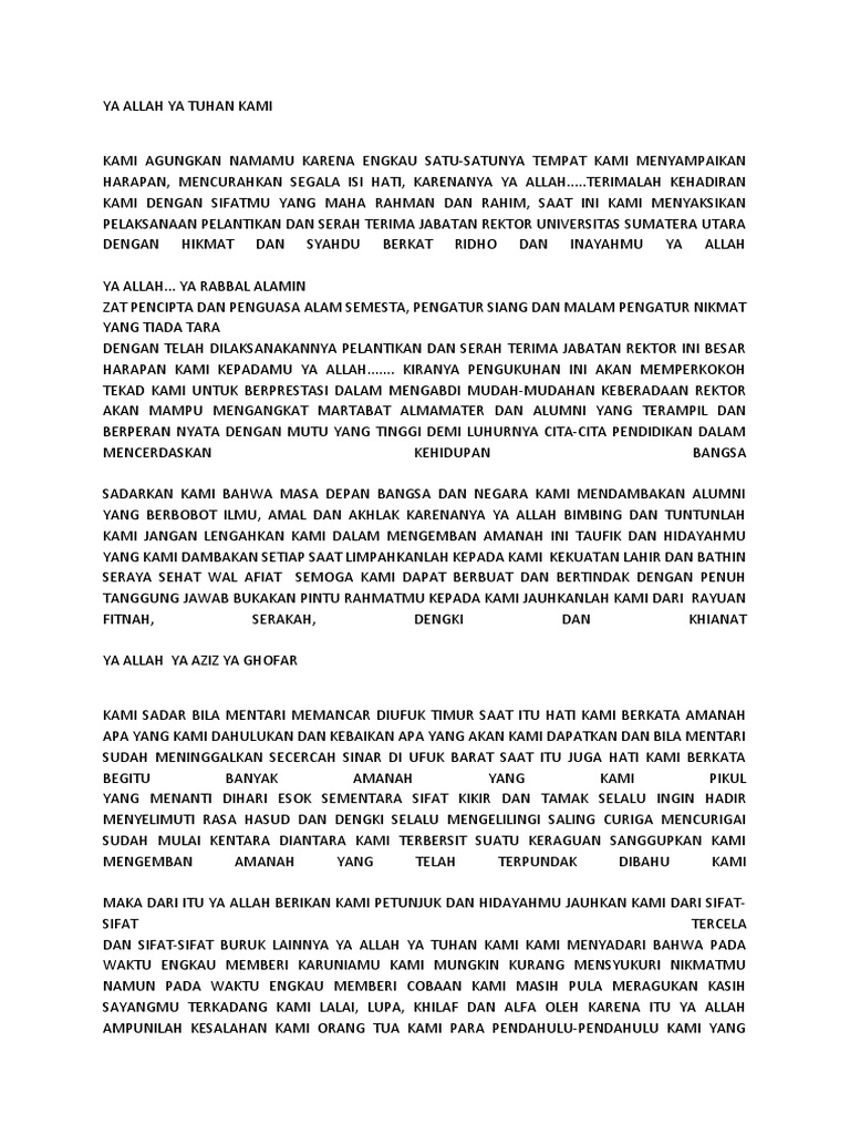 Doa Pelantikan Rektor Universitas | PDF