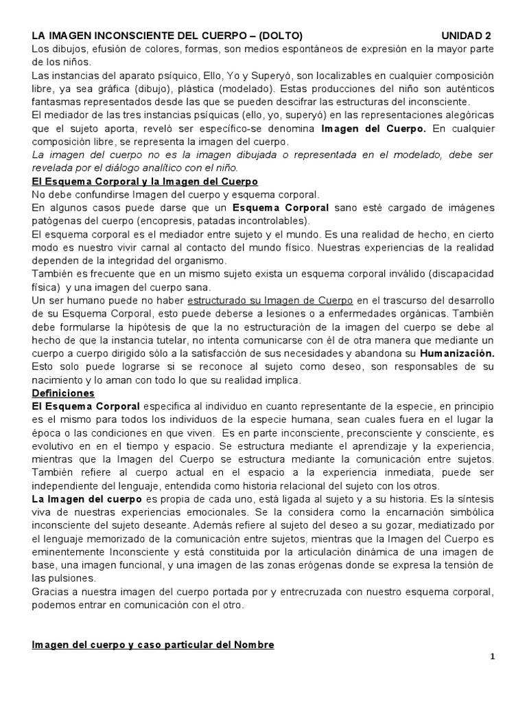 Dolto La Imagen Inconsciente Del Cuerpo | PDF | Mente inconsciente ...