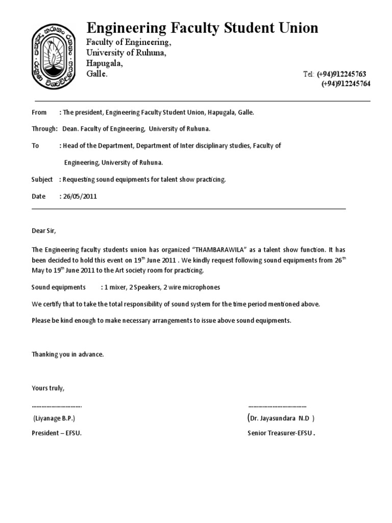 Request for Sound Equipment for Talent Show | PDF