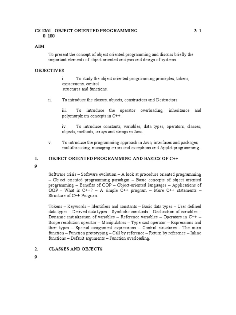 OOPS Syllabus | Download Free PDF | C++ | Class (Computer Programming)