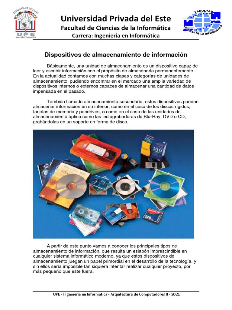 Dispositivos de Almacenamientos | PDF | Almacenamiento de datos de la ...