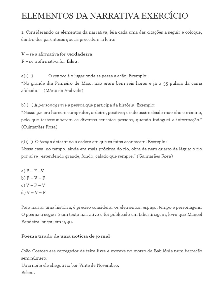Exercicios - Elementos Da Narrativa | PDF