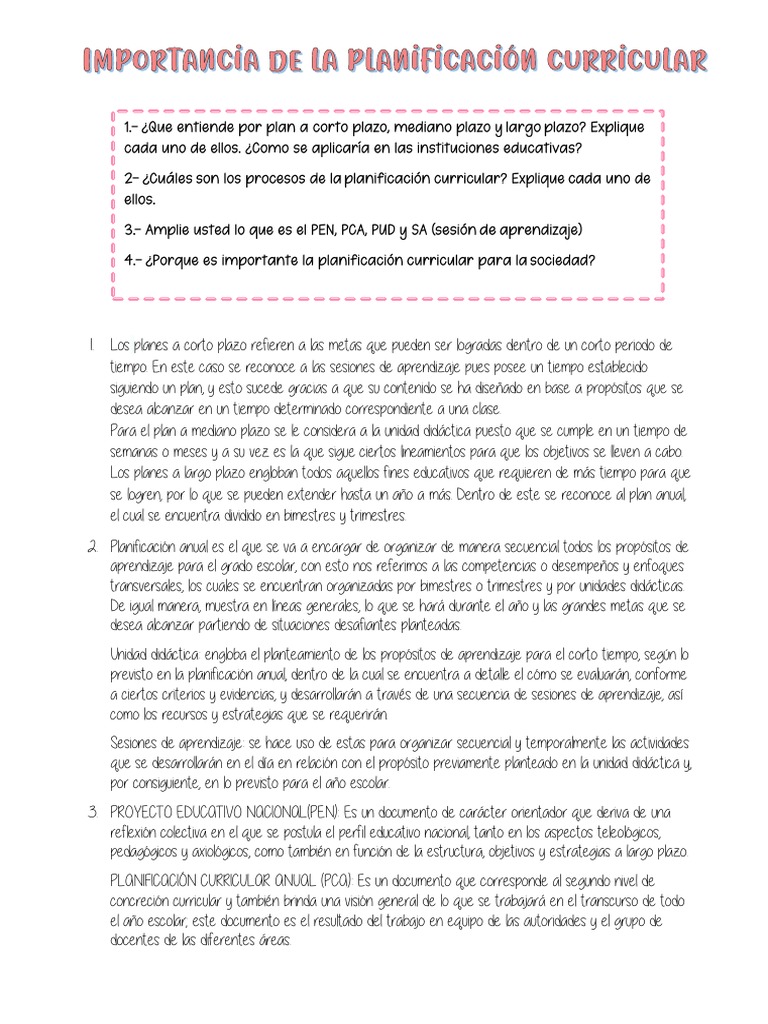 Importancia de La Planificacion Curricular | PDF | Plan de estudios ...