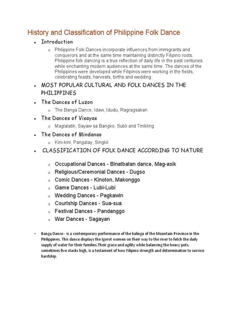 History and Classification of Philippine Folk Dance PDF