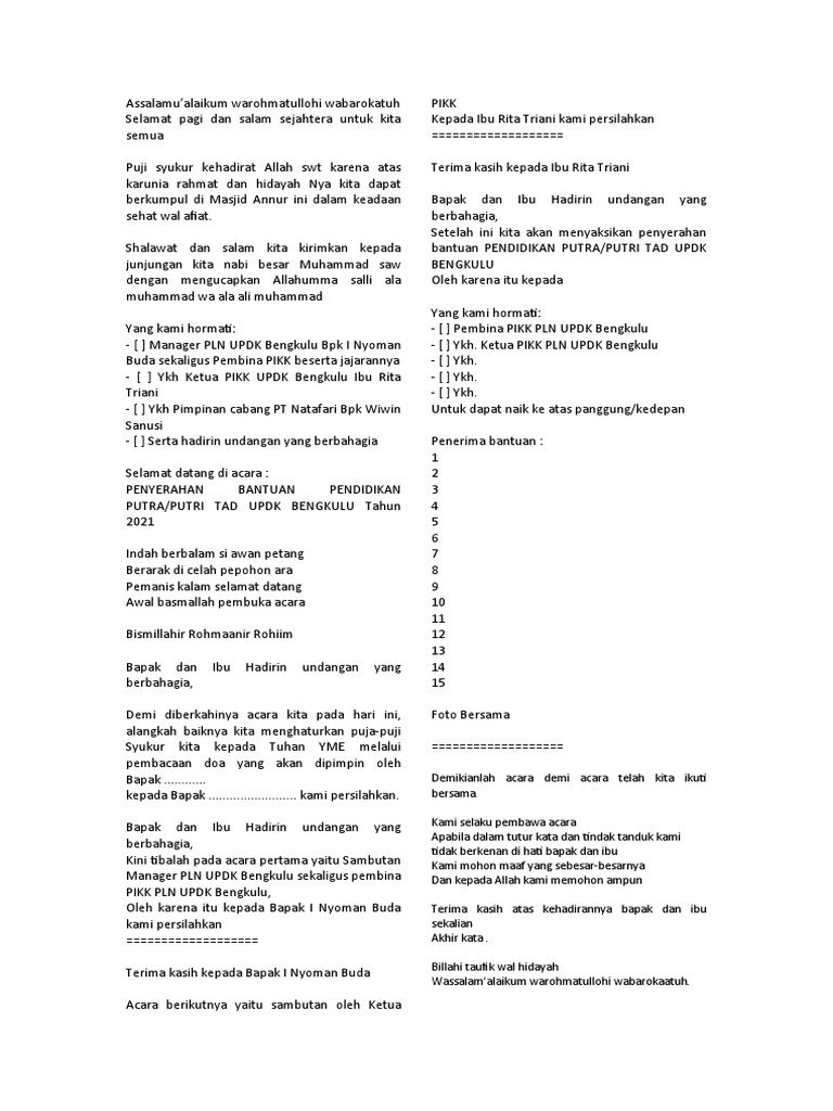 MC Bantuan Pendidikan Putra Putri TAD | PDF