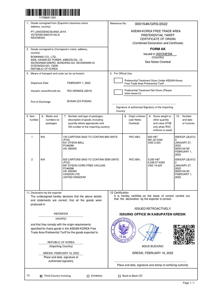 Form Ak | PDF | Trade | International Relations