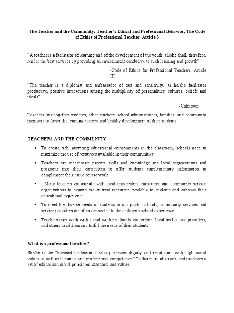 Teacher Ethics and Community Engagement | PDF | Teachers | Morality