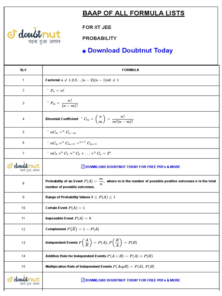 Comprehensive Probability Formulas Guide | PDF | Normal Distribution ...