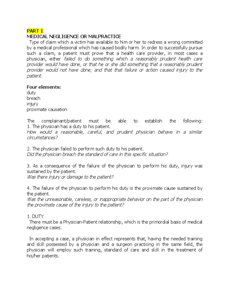 Medical Negligence or Malpractice | PDF | Standard Of Care | Negligence
