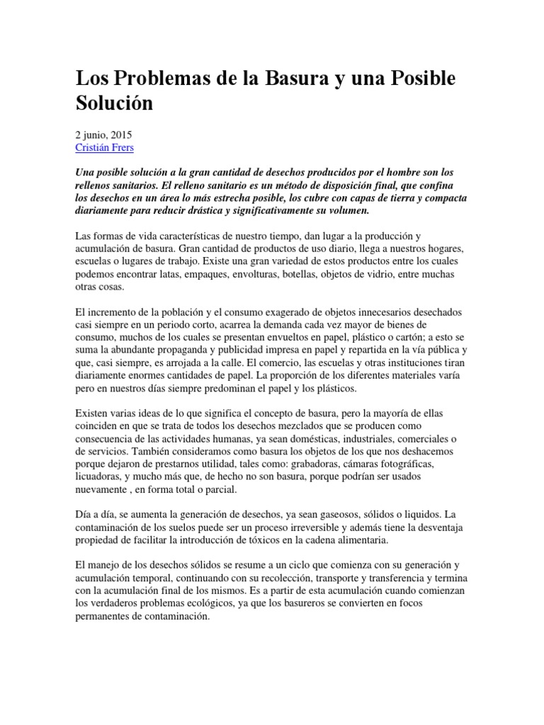 Los Problemas de La Basura y Una Posible Solución | PDF | Residuos ...