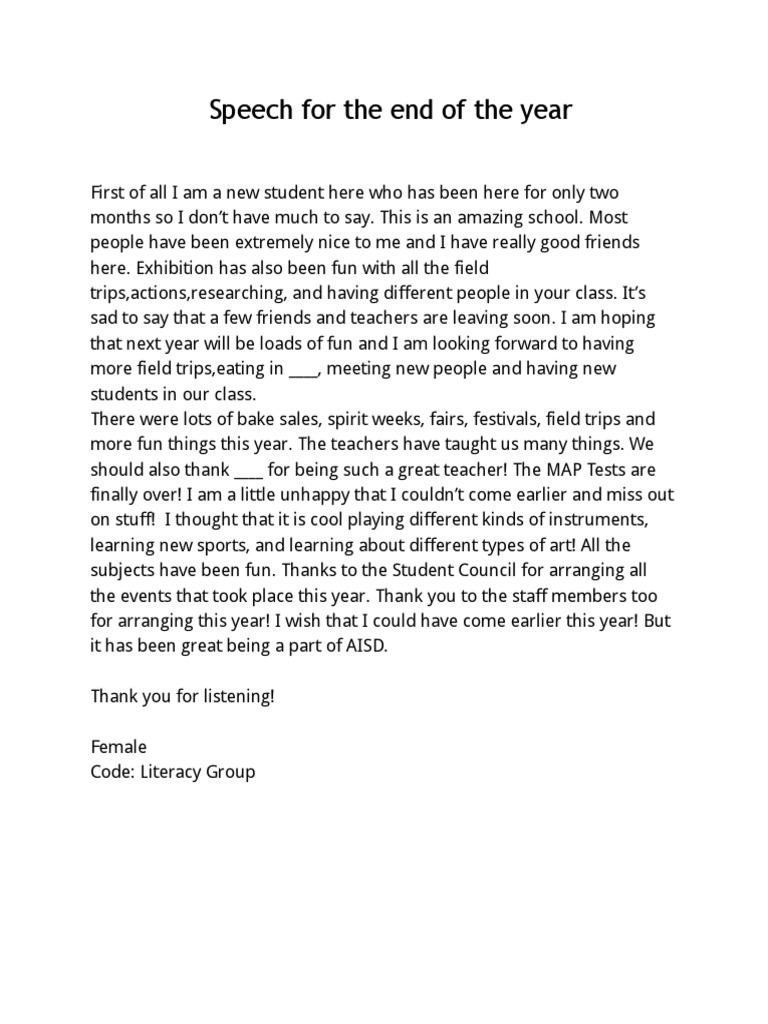 End of The Year Speech PDF