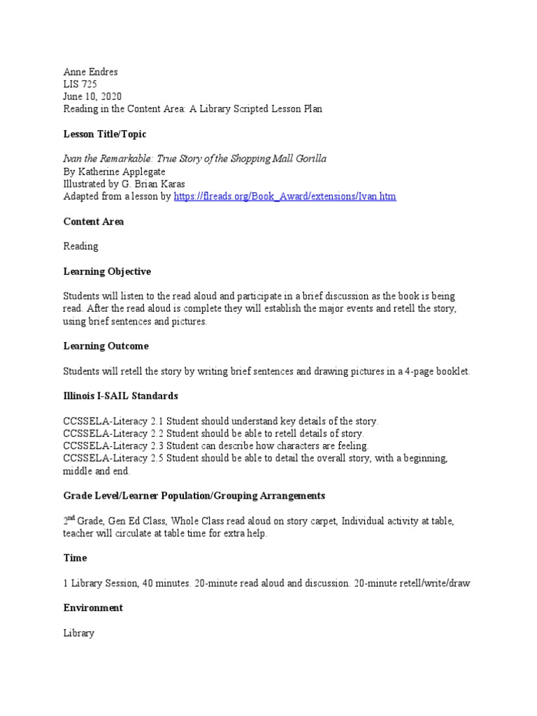 Reading in The Content Area Lesson Plan Script PDF Libraries