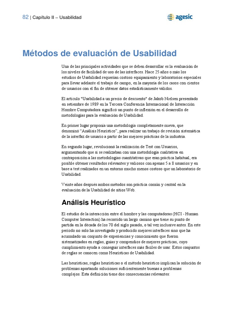 Métodos de Evaluación de Usabilidad PDF Usabilidad y web