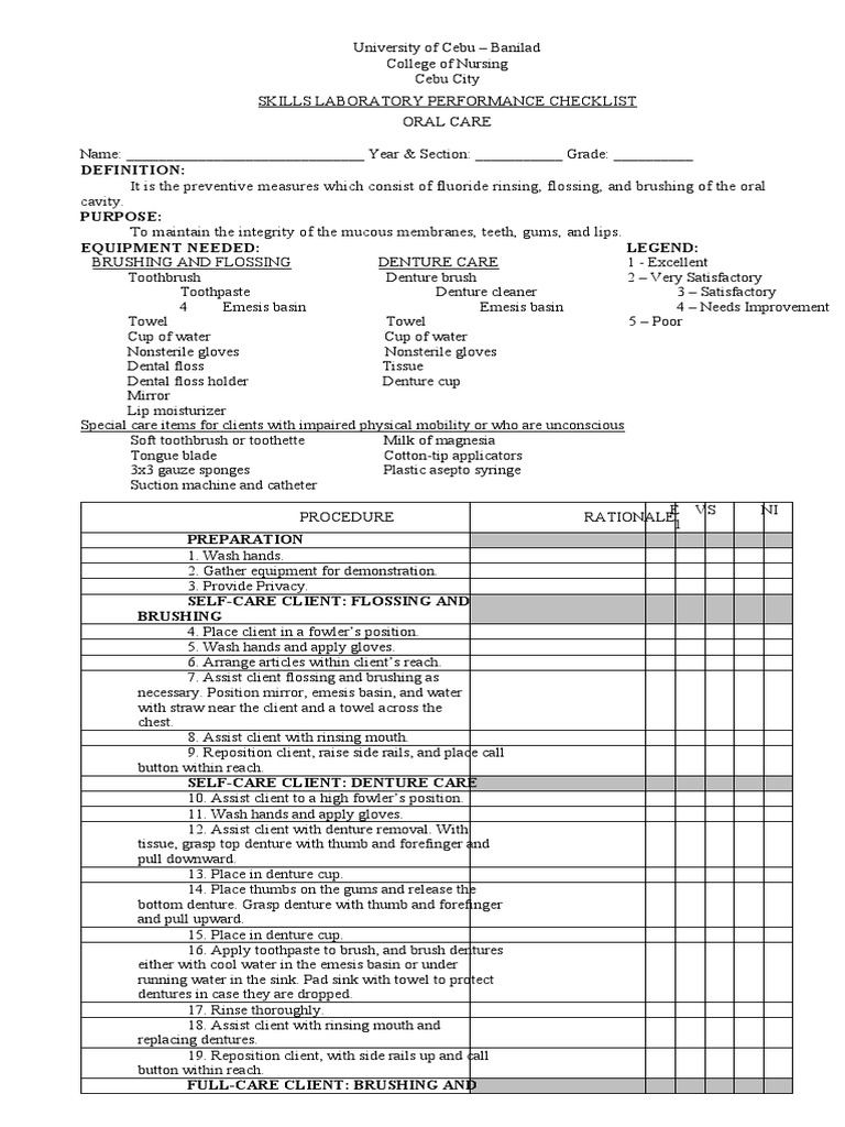 Oral Care Checklist PDF Oral Hygiene Toothbrush