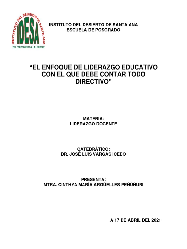 Liderazgo Educativo en Instituciones | PDF | Liderazgo | Maestros