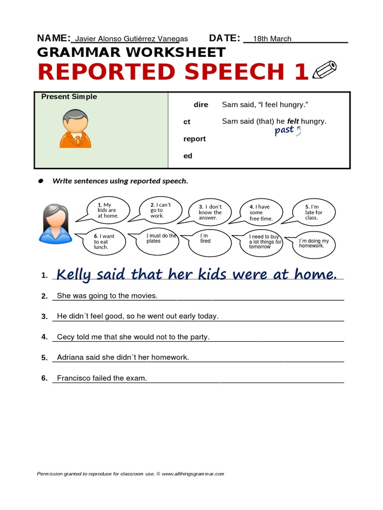 Reported Speech Worksheet Word | PDF