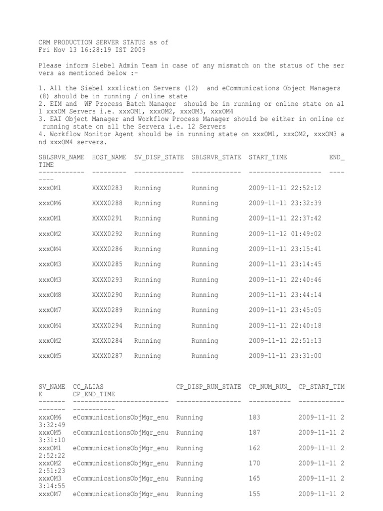 CRM Server Status Report 2009 | PDF | Computing | Business