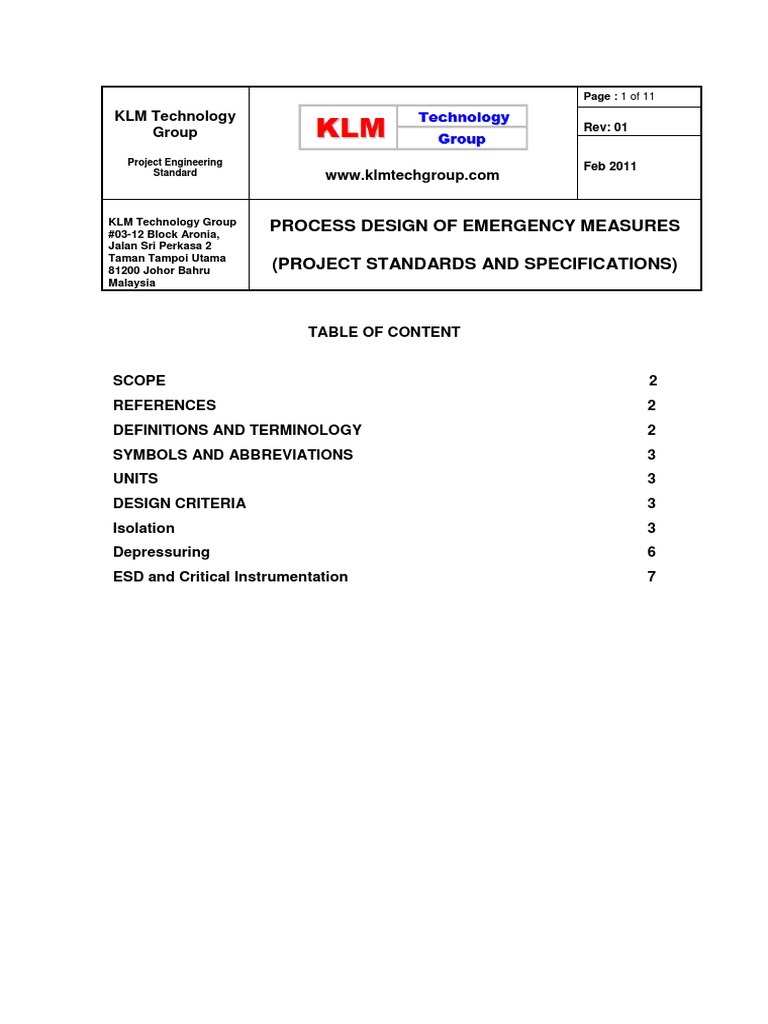 Emergency Measures Process Design Standards | PDF | Valve ...