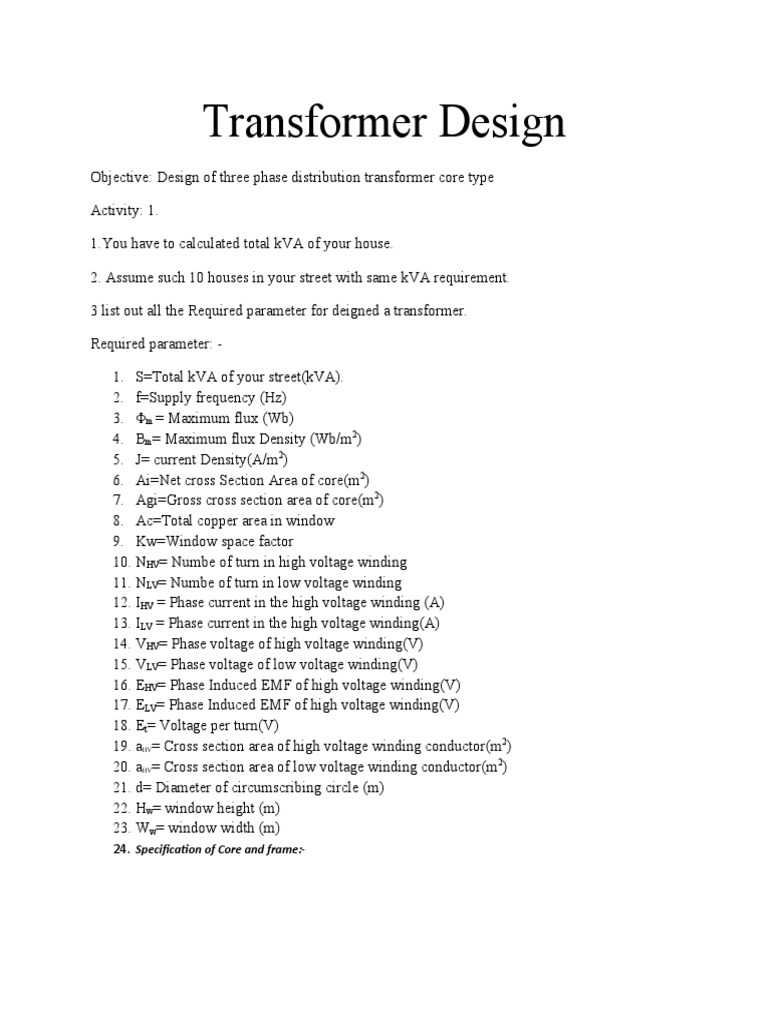 Transformer Design PDF Transformer Power (Physics)