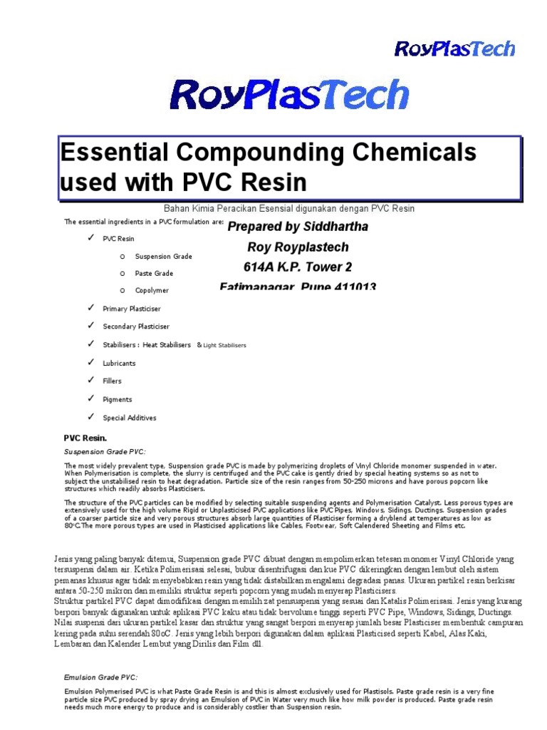 Essential PVC Compounding Chemicals | PDF | Polyvinyl Chloride ...