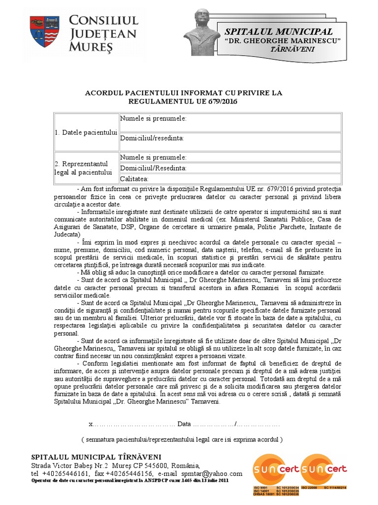Ps - 26 - F - 23 - Acord Pacient Regulament Ue 679 - Ambulatoriu | PDF