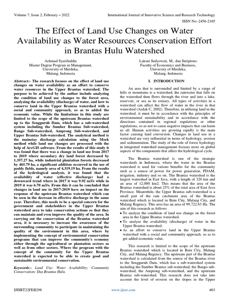 The Effect of Land Use Changes On Water Availability As Water Resources