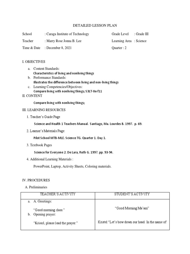 Detailed Lesson Plan | PDF