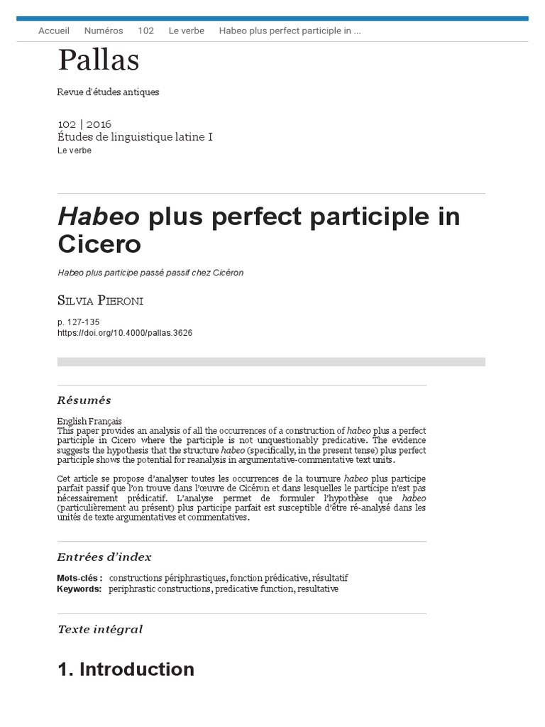 Pieroni - Habeo Plus Perfect Participle in Cicero 2 | PDF | Subject ...